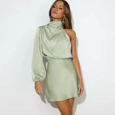 Asymmetrische Avondjurk van Satijn Elegante Jurk voor Vrouw