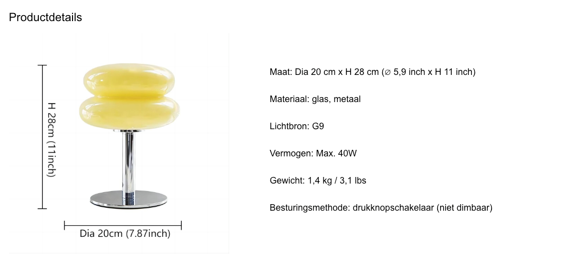 Bauhaus Tafellamp Glas Design Italiaans Dimbaar LED Nachtlamp USB