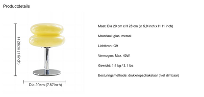 Bauhaus Tafellamp Glas Design Italiaans Dimbaar LED Nachtlamp USB