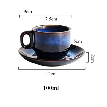 Keramische Mokken Set 2-Delig Diepblauw met Schotel Espresso Koffie