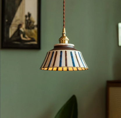 Handgeschilderde Keramische Hanglamp – Uniek Bloemmotief voor Eetkamer, Keuken & Café