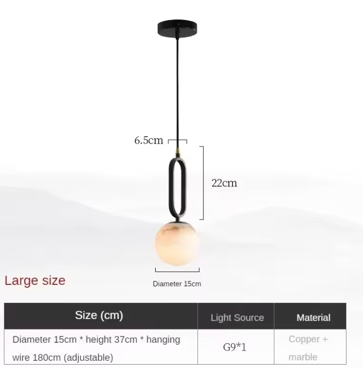 Natuurstenen Marmeren Hanglamp – Luxe Scandinavische Verlichting met Koperen Details