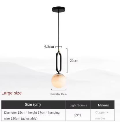 Natuurstenen Marmeren Hanglamp – Luxe Scandinavische Verlichting met Koperen Details