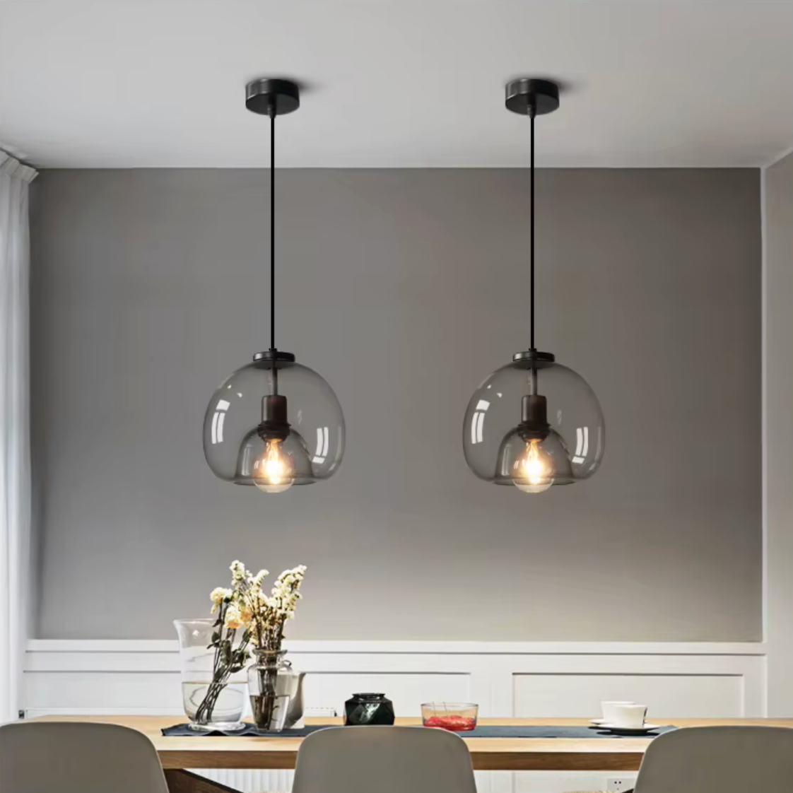 Hanglamp Rookglas Bol E27 25cm Eetkamer Slaapkamer Bar Industrieel Glazen Pendellamp Smoke Grijs Plafondlamp