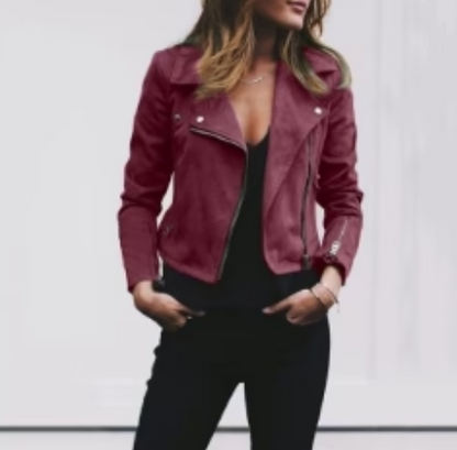 Dames Bikerjas Lange Mouwen Rits Zwart Casual Stijl