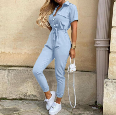 Jumpsuit Met Knoopsluiting Elegante Zomerkleding voor Vrouw