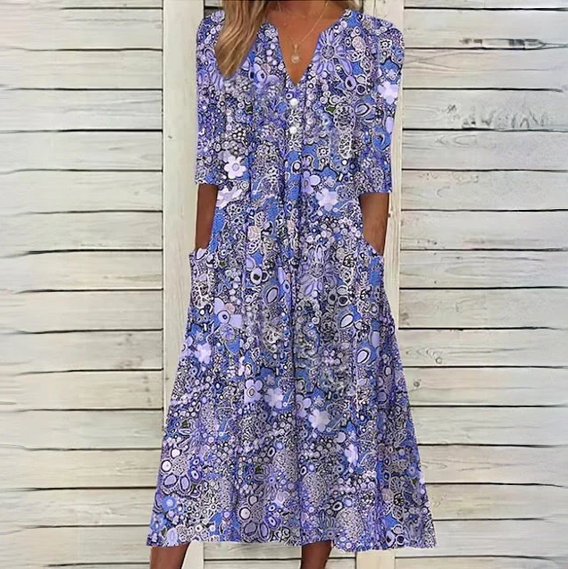 Midi Jurk Bloemmotief Elegante Vrouw