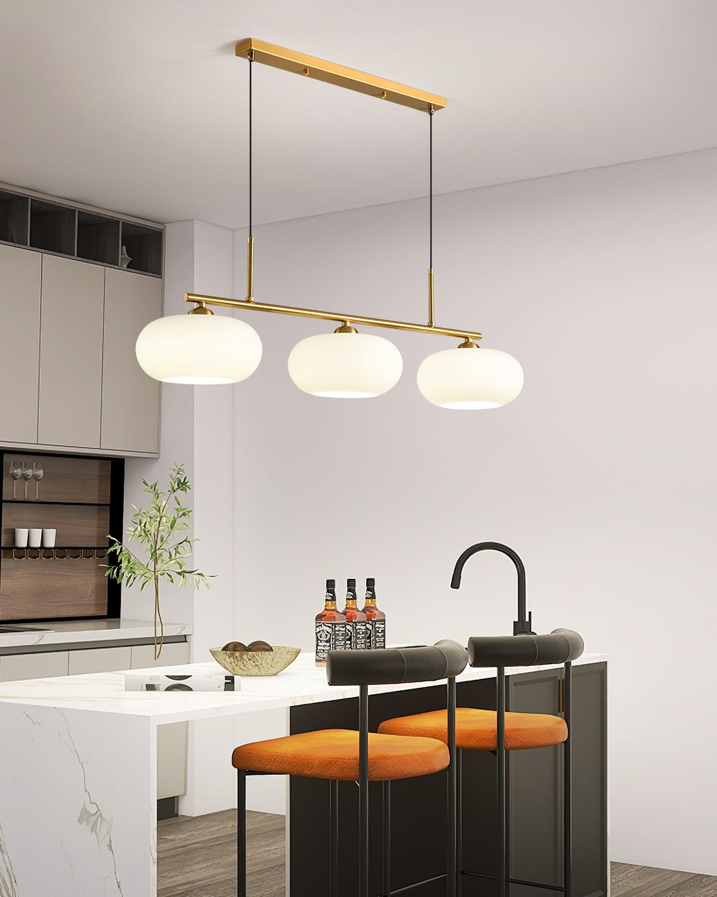 Design Hanglamp met 3 Globe Kapjes - Stijlvolle Eetkamerverlichting voor Tafel en Kookeiland - Verstelbaar 150 cm - Nikkel of Goud - E26/E27