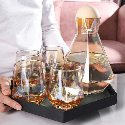Diamantslijpsel Glazen Drinkwarenset 5-Delig met Karaf en 4 Glazen voor Water, Sap en Frisdrank