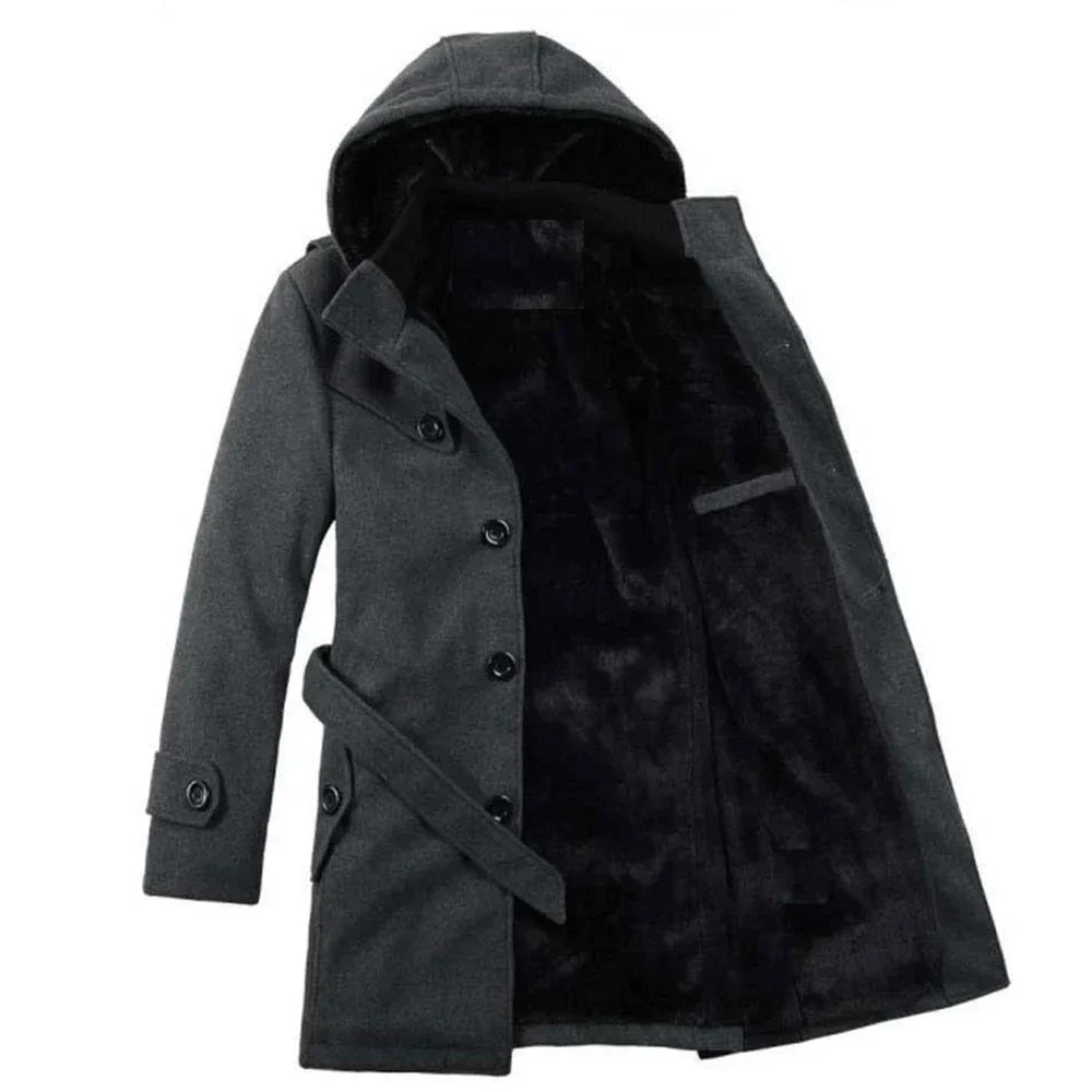 Heren Trenchcoat Gevoerd met Capuchon - Wolmix Imitatiebont