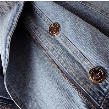 Dames Denim Jas Met Kunstbont Kraag