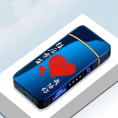 Elektronische Plasma Aansteker USB Oplaadbaar Winddicht Metaal Blauw Voor Kaarsen Pijp Muggenspiralen Dubbele Boog Touchsensor LED Display