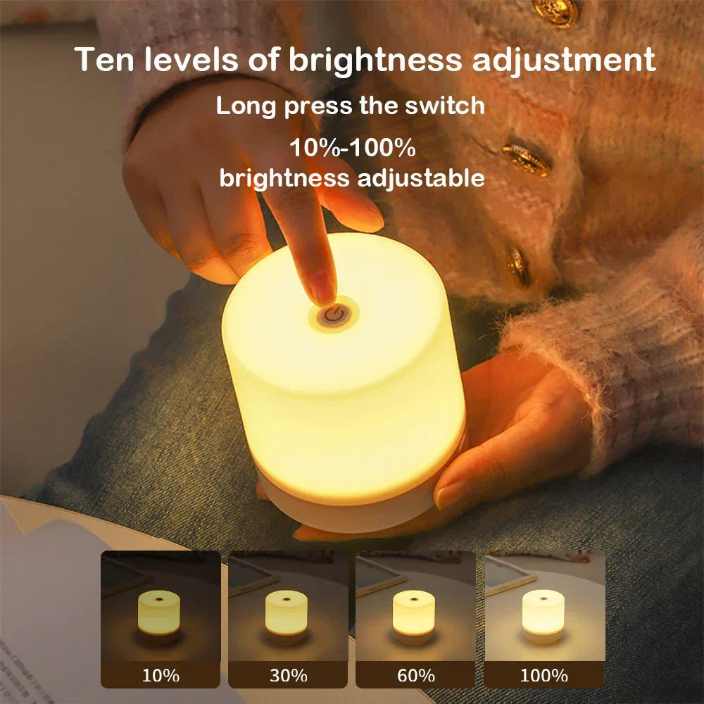 Nachtlamp LED USB 8.5cm Dimbaar ABS Wit Touch Bedlamp Slaapkamer Bureau Sfeerverlichting Compact Lampje