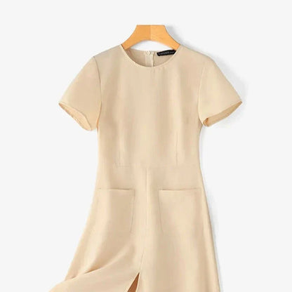 Elegante Pocket Jurk voor Vrouw Zwart Luxe Stof