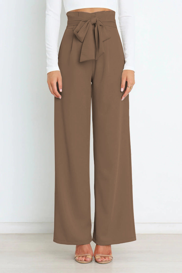 Hoge Broek met Strikceintuur en Wijde Pijpen voor Vrouwen