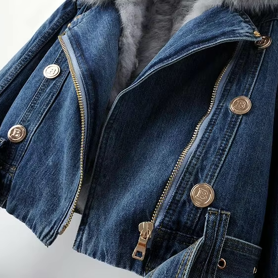 Diana | Denim Jas met Synthetische Bontkraag