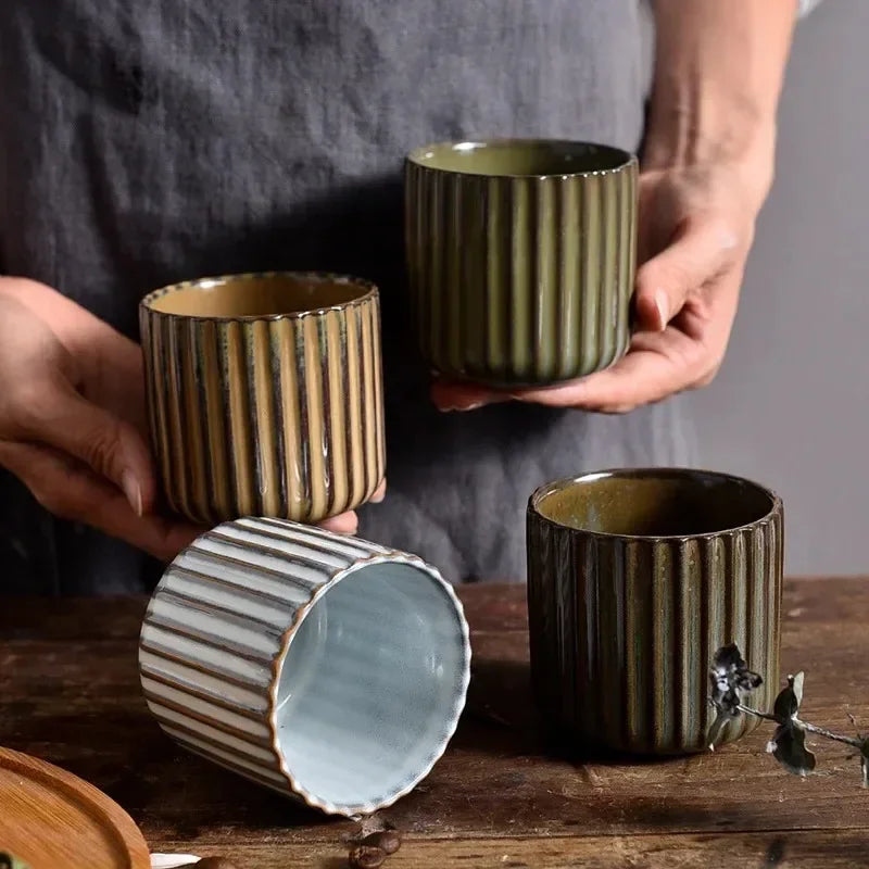 Japandi Theekop Keramiek Gestreept Retro Japanse Stijl Koffiemok Sake Kopje Porseleinen Theekopje Wijnmok Huishouden Middagthee