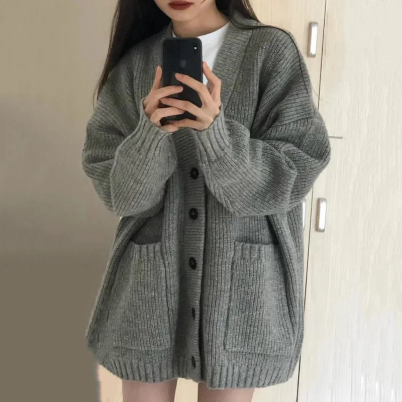 Dames Oversized Trui Wit V-hals Cardigan