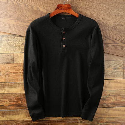 Heren Henley Shirt Lange Mouwen Klassiek Met Knoopsluiting