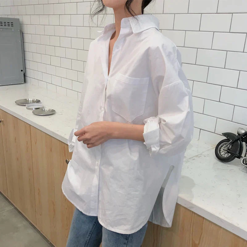 Vrouwen Blouse Oversized met Kraag en Lange Mouwen
