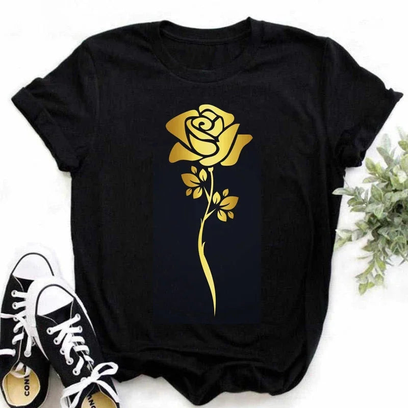 Dames T-Shirt Rozenprint Zomerse Stijl