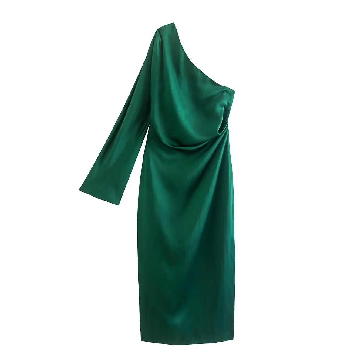 Elegante Satijnen Avondjurk Een Schouder