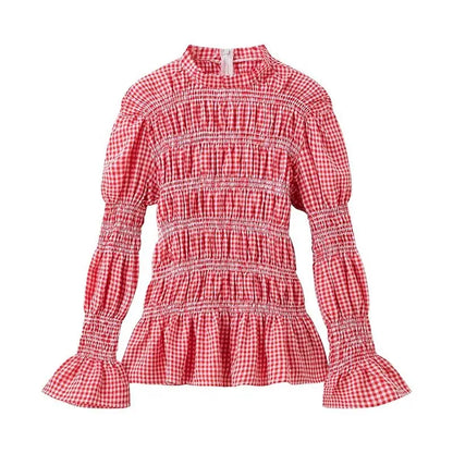 Vrouwen Blouse met Ruitjes en Ruches