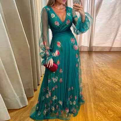 V-hals Jurk Geplooid Zomerjurk Dames Boho Stijl