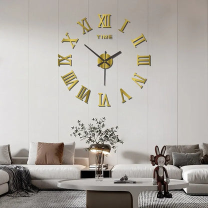 3D Wandklok Acryl Romeinse Cijfers 40cm Zilver Zwart Goud DIY Zelfklevend Klok Woonkamer Slaapkamer Groot Formaat Wanddecoratie