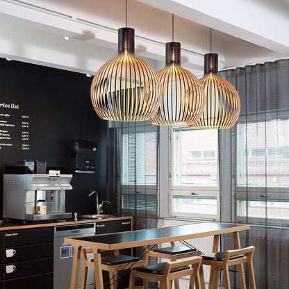 Hanglamp Hout Open Design E27 Natuurlijk Woonkamer Eettafel Houten Lamp Organisch Lichtspel Scandinavisch Interieur
