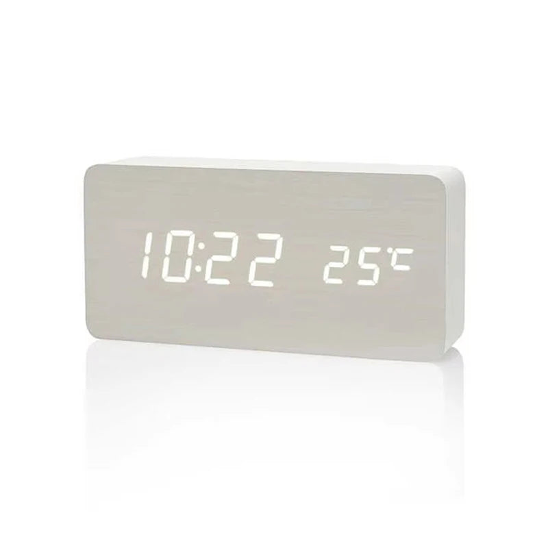 Digitale Wekker Houtlook LED Bamboe Zwart Bruin Temperatuur USB Slaapkamer Bureau 3 Alarmen Instelbare Helderheid 12/24u Tafelklok