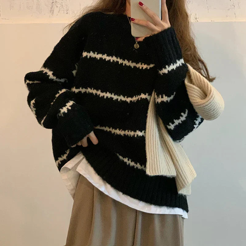 Dames Trui Oversized Wit Gebreid Warm