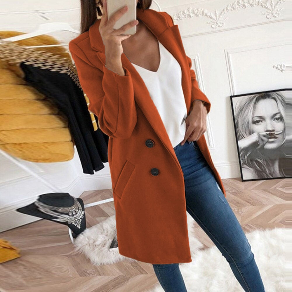 Damesmantel Elegante Coat met Knopen en Zakken
