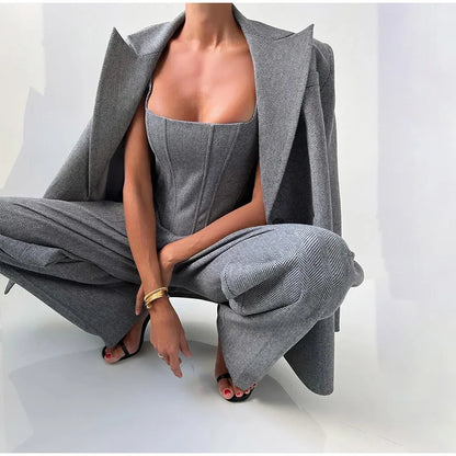 Dames 3-Delige Set - Blazer, Broek en Top met Corset