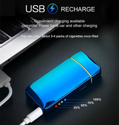 Elektronische Plasma Aansteker USB Oplaadbaar Winddicht Metaal Blauw Voor Kaarsen Pijp Muggenspiralen Dubbele Boog Touchsensor LED Display