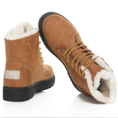 Dames Winterboots Fleecegevoerd – Warme Enkellaarsjes met Vetersluiting