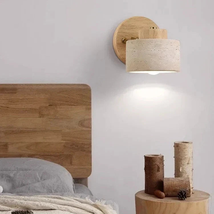 Wandlamp Travertin Steen LED E27 3000K Japandi Compact Rond
