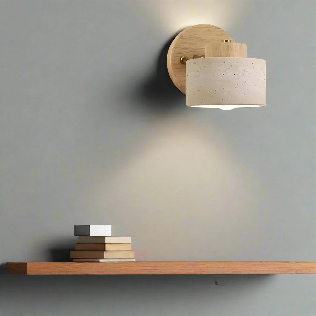 Wandlamp Travertin Steen LED E27 3000K Japandi Compact Rond