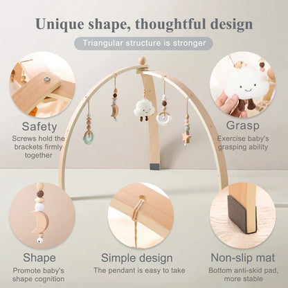 Houten Speelboog met Hangend Speelgoed voor Baby's - Stimuleert Motoriek en Zintuigen - Natuurlijk Hout - Nordic Design