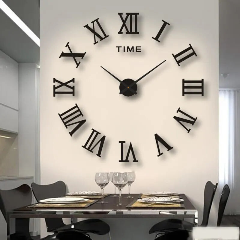 3D Wandklok Acryl Romeinse Cijfers 40cm Zilver Zwart Goud DIY Zelfklevend Klok Woonkamer Slaapkamer Groot Formaat Wanddecoratie