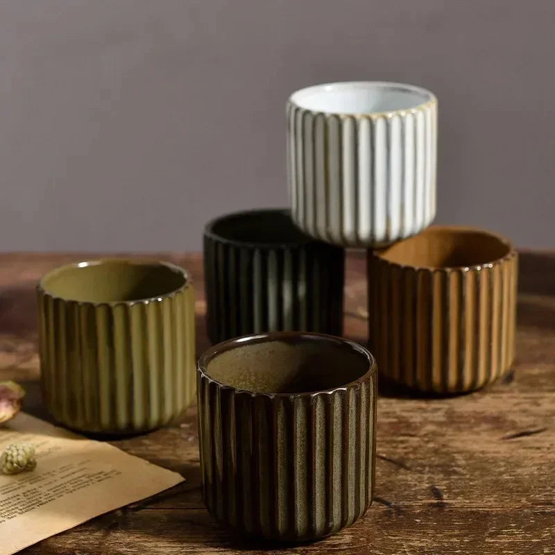 Japandi Theekop Keramiek Gestreept Retro Japanse Stijl Koffiemok Sake Kopje Porseleinen Theekopje Wijnmok Huishouden Middagthee