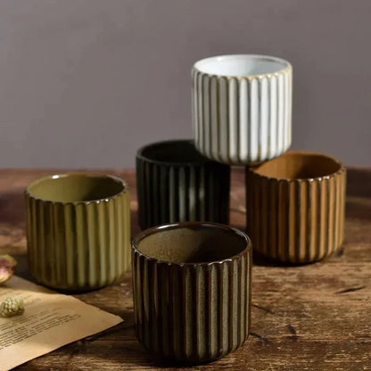 Japandi Theekop Keramiek Gestreept Retro Japanse Stijl Koffiemok Sake Kopje Porseleinen Theekopje Wijnmok Huishouden Middagthee