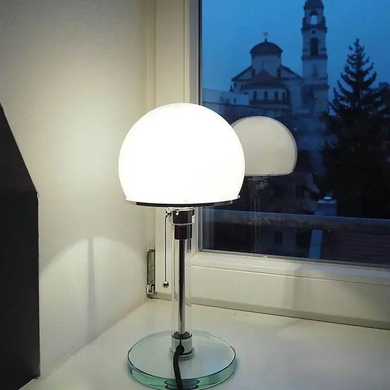 Tafellamp met Glazen Bol Chroom Voet Modern Design Bauhaus-geïnspireerd Sfeerverlichting Werkplek Slaapkamer