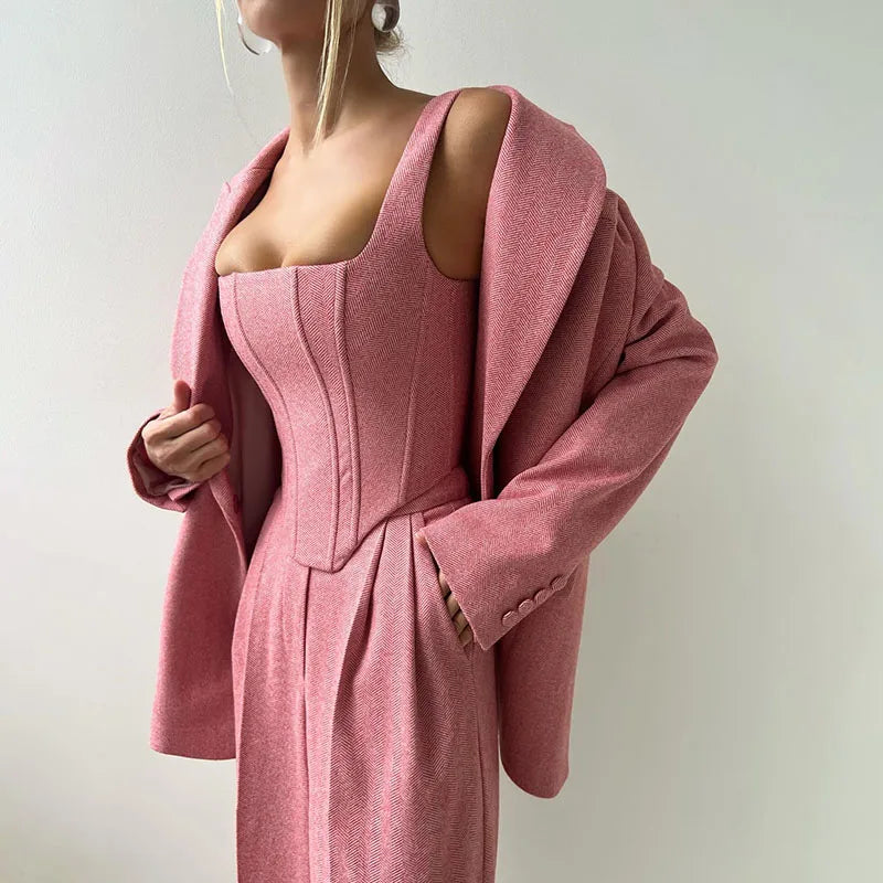 Dames 3-Delige Set - Blazer, Broek en Top met Corset
