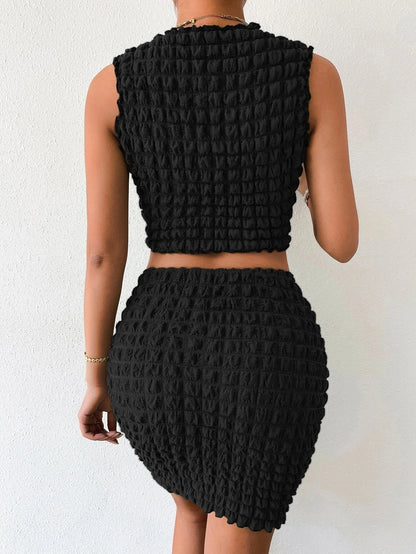 Crop Top en Rok Set met Bubbelpatroon