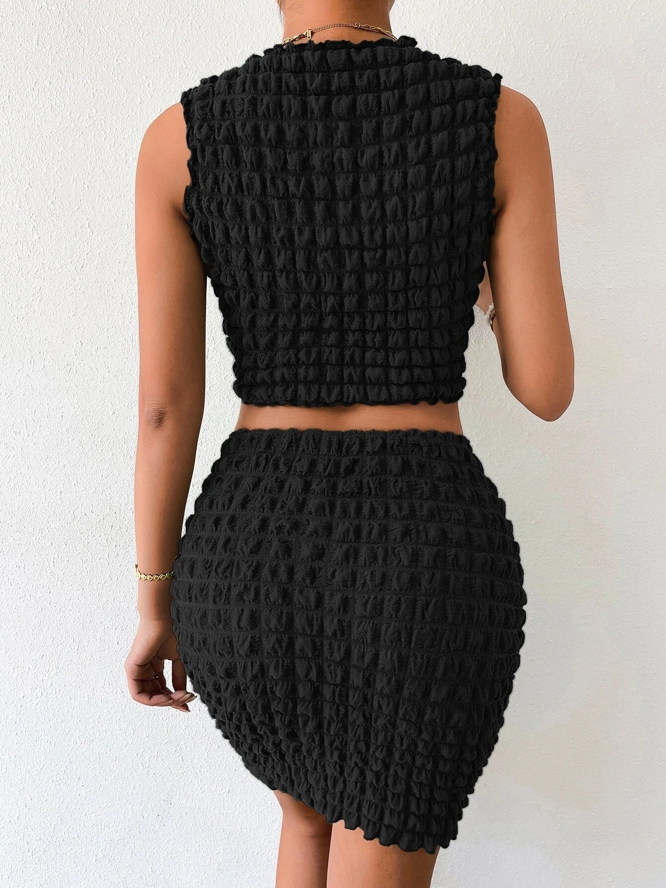 Crop Top en Rok Set met Bubble Textuur