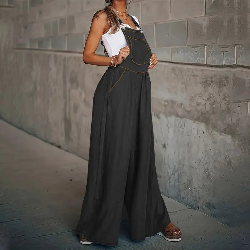 Jumpsuit met Wijde Pijpen van Denim Stof Comfortabele Pasvorm