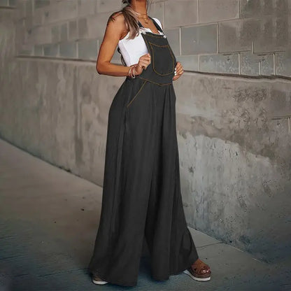 Jumpsuit met Wijde Pijpen van Denim Stof Comfortabele Pasvorm