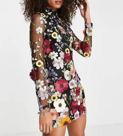 Vrouwenjurk Bloemprint Zomerjurk met 3D Bloemen