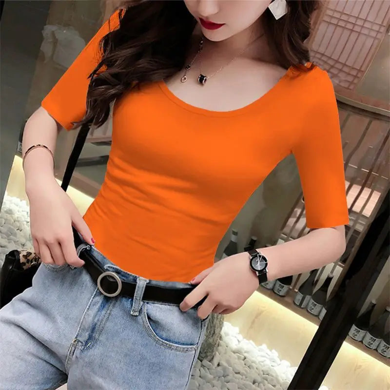 Oranje Vrouwen Top Casual Katoen